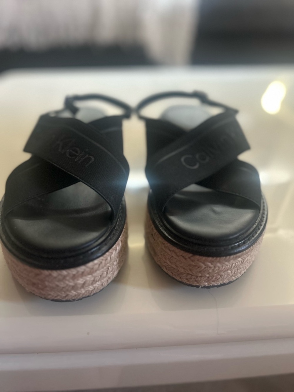 Calvin Klein Black Cross-Band Espadrille Platform Sandal - Picture 6 of 7
